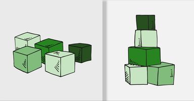 Scattered blocks vs. stacked blocks illustration.